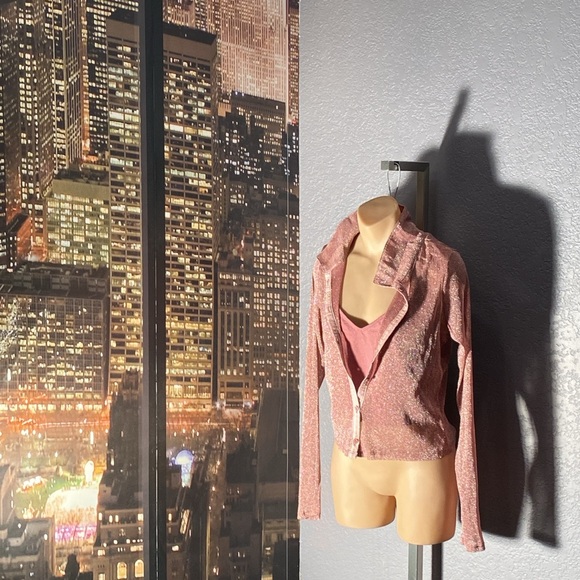 HOLLISTER - top & tank: taupe metallic sheer button down l/s w detach. tank - L - Picture 9 of 16